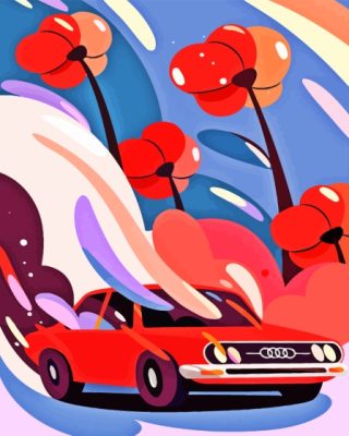 Illustration Audi 80 Car And Flowers Paint By Numbers