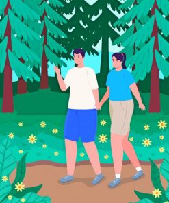 Illustration Couple Walking In Forest Paint By Numbers