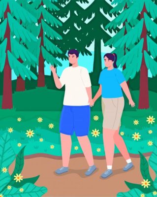 Illustration Couple Walking In Forest Paint By Numbers