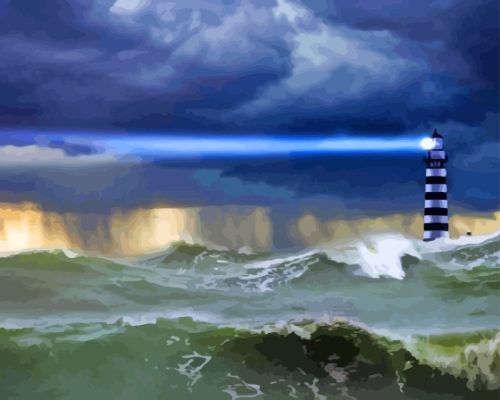 Lighthouse In Storm Landscape Paint By Numbers