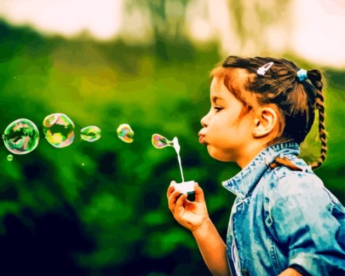 Lovely Little Girl Blowing Bubbles Paint By Numbers