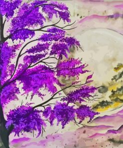 Purple Tree In Moon Art Paint By Numbers