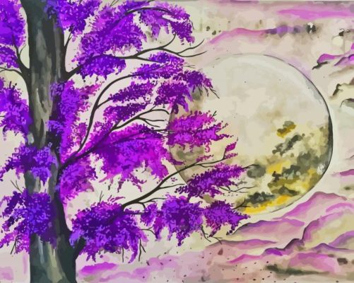 Purple Tree In Moon Art Paint By Numbers