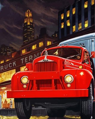 Red Classic Mack Truck Paint By Numbers