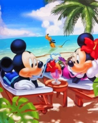 Relaxing Mickey And Minnie At The Beach Paint By Numbers