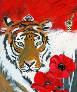 Tiger And Poppies Flowers Paint By Numbers