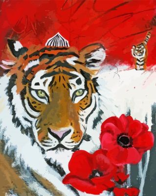 Tiger And Poppies Flowers Paint By Numbers