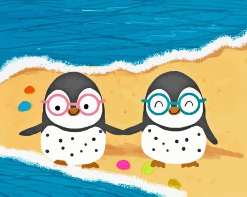 Two Baby Penguins On The Beach Paint By Numbers