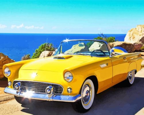 Vintage Yellow Ford Thunderbird Paint By Numbers