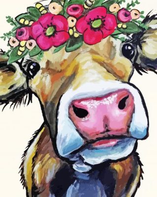 Aesthetic Cow With Flower Crown Paint By Numbers