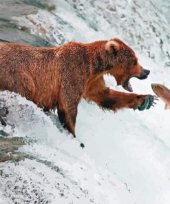Bears Fishing In Waterfall Paint By Numbers