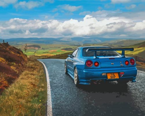 Blue Nissan R34 GTR Paint By Numbers