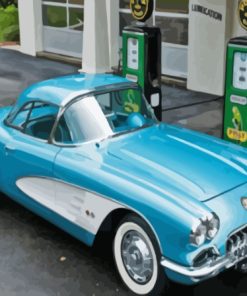 Blue Corvette In Gas Station Paint By Numbers