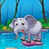Cartoon Elephant In Water Paint By Numbers