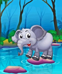Cartoon Elephant In Water Paint By Numbers