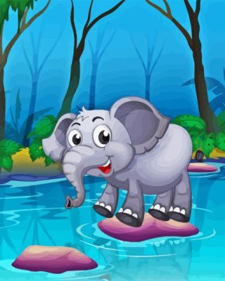 Cartoon Elephant In Water Paint By Numbers