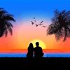Couple Silhouette Sitting Beside Sea At Sunset Paint By Numbers
