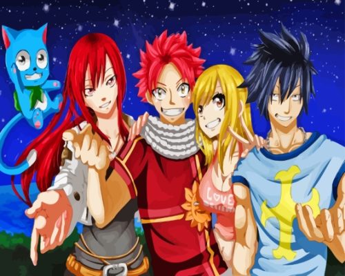 Fairy Tail Happy Erza Natsu Lucy Gray Paint By Numbers