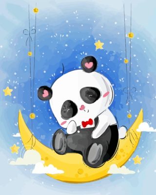 Panda On Moon Paint By Numbers