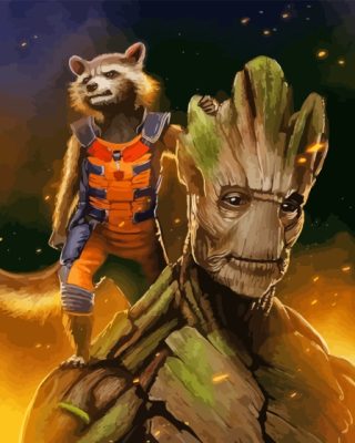 Rocket And Groot Paint By Numbers