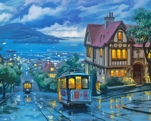 San Francisco Tramway City At Night Paint By Numbers