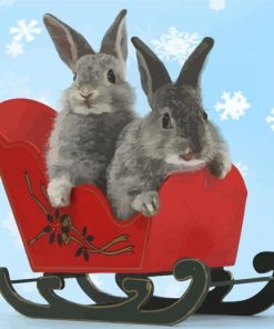 Two Christmas Bunnies In A Toy Sledge Paint By Numbers