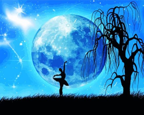 Ballerina In Moonlight With Tree Silhouette Paint By Numbers