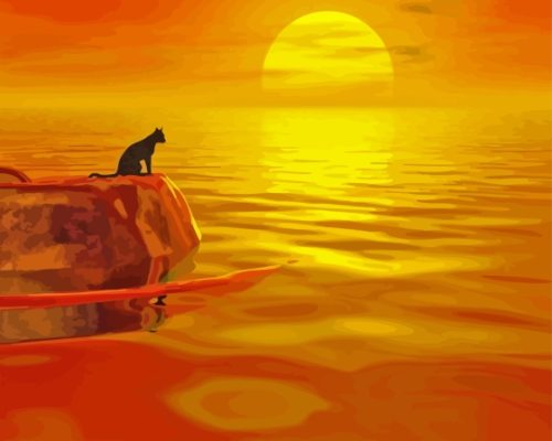 Cat In Sunset Silhouette Paint By Numbers