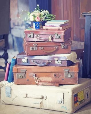 Old Books On Travel Suitcases Paint By Numbers