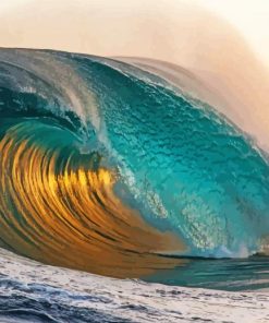 Blue And Gold Large Wave Paint By Numbers