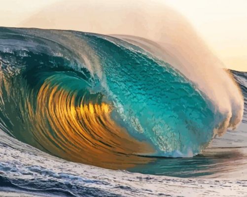 Blue And Gold Large Wave Paint By Numbers