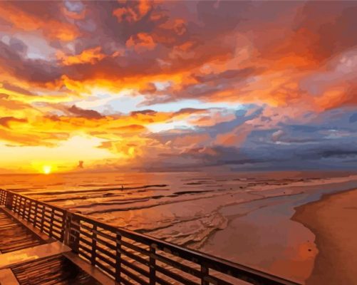 Beach Jacksonville Pier Sunset Scene Paint By Numbers