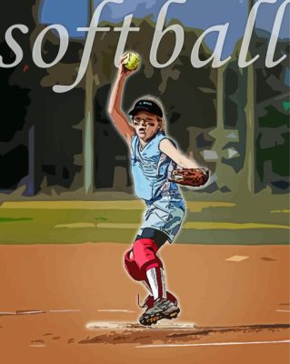 Girl Playing Softball Paint By Numbers