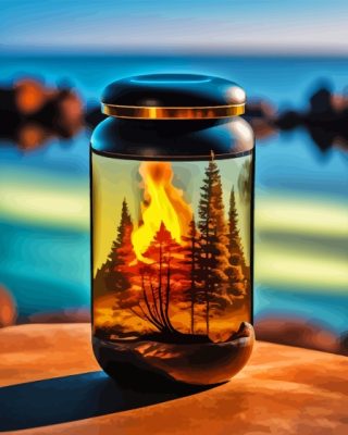 Glass Jar With A Burning Tree Inside Paint By Numbers