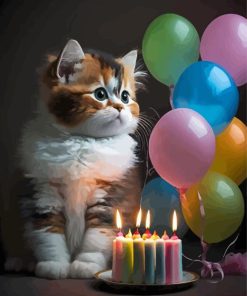 Happy Birthday Kitten Paint By Numbers