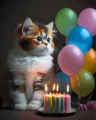 Happy Birthday Kitten Paint By Numbers