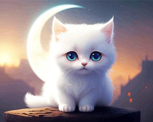 White Cat And Moon Paint By Numbers