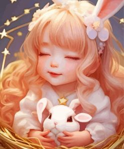 Adorable Girl And Bunny Paint By Numbers