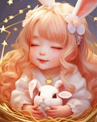 Adorable Girl And Bunny Paint By Numbers