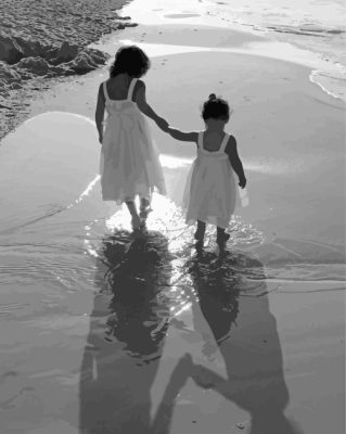 Black And White Sisters On Beach Paint By Numbers