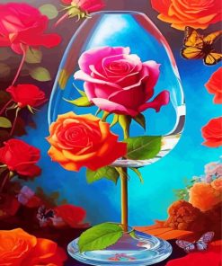 Pink Flowers In Glass Paint By Numbers