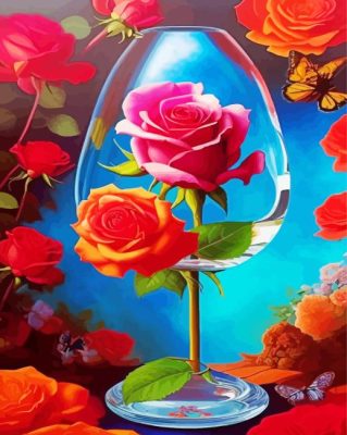 Pink Flowers In Glass Paint By Numbers