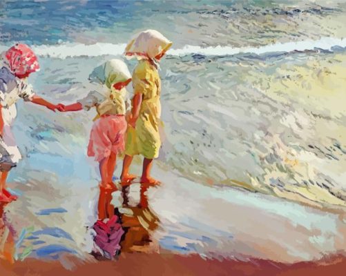 Three Sisters On Beach Paint By Numbers