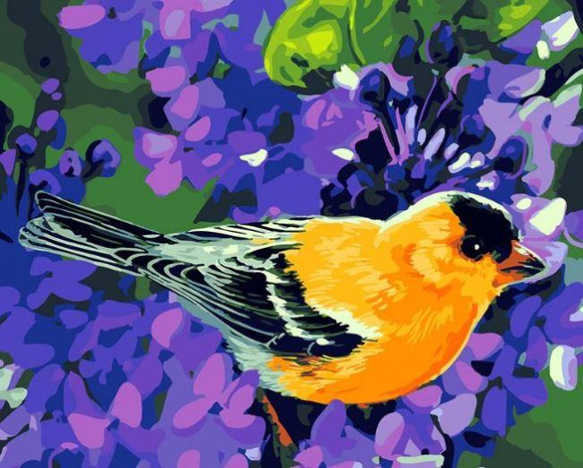 Yellow Bird with Purple Flowers Paint By Numbers