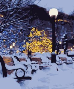 Snowy Winter Bench Paint By Numbers