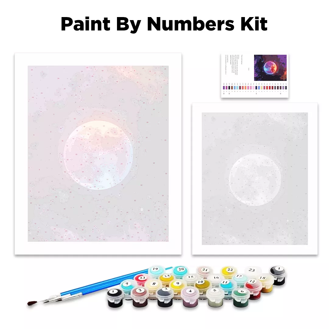 Flamingos on the Shore Paint By Numbers Kit contents