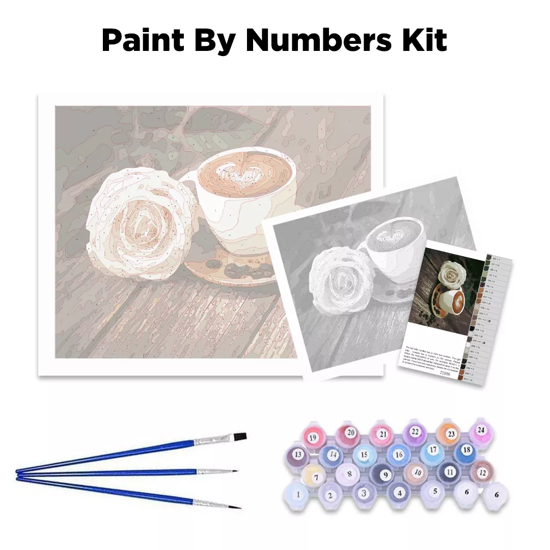 Lake and Mountain Landscape Paint By Numbers Kit contents