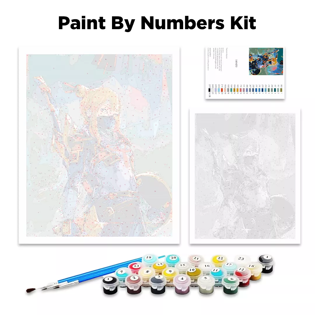 Flamingo and Monstera Tropical Paint By Numbers Kit contents