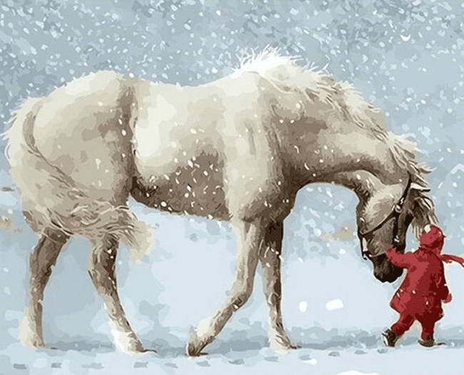 White Horse Snow Scene Paint By Numbers