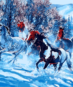 Horses in Winter Wonderland Paint By Numbers